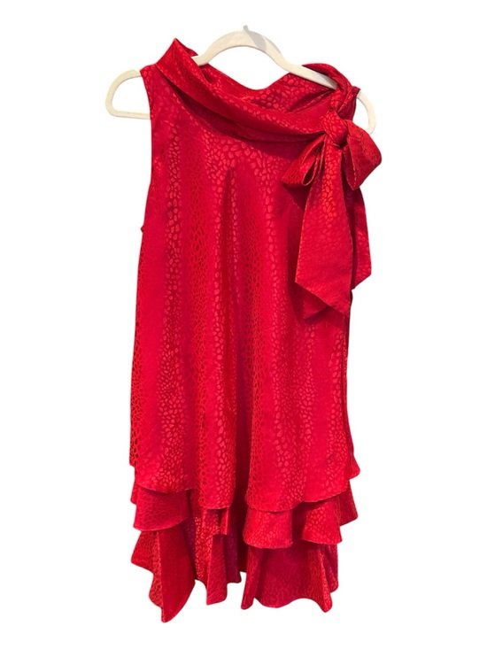 Robbie Bee Dresses & Skirts - Robbie Bee Red Bow-Shoulder Layered Ruffle Dress